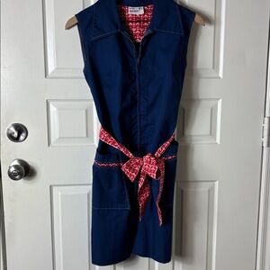VINTAGE 1970’s Go-in’s by Danville blue belted zip up dress 14